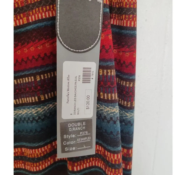 Double D Ranch Wide Leg Pull On Palazzo Pants Striped Western Multicolor Sz L - Picture 3 of 5